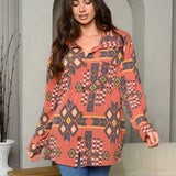 Tribal Print Button Up Long Sleeve Top