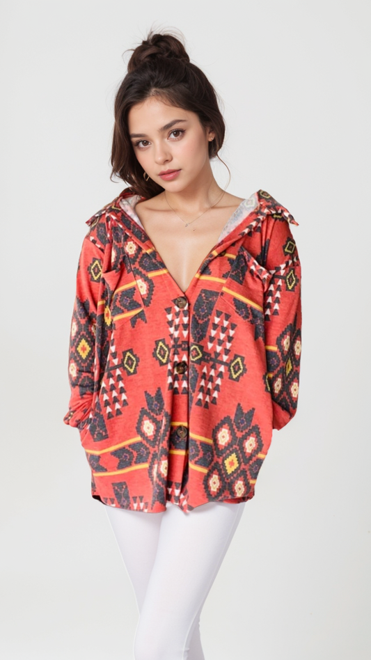 Tribal Print Button Up Long Sleeve Top