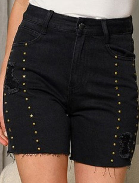 Star Studded Denim Biker Shorts